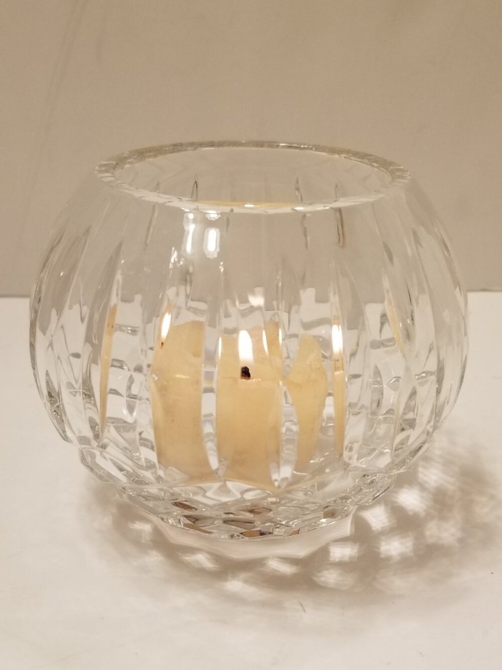 Vintage Cut Crystal Rose Bowl Vase 4in Vertical Panel Cuts Scalloped Rim Sparkle